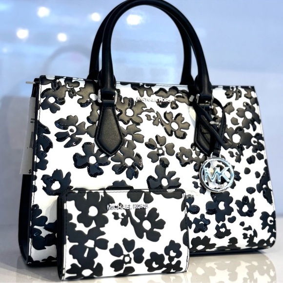 Michael Kors Sheila Medium Floral Print Satchel Bag & Matching Bifold Wallet Set - Picture 1 of 10